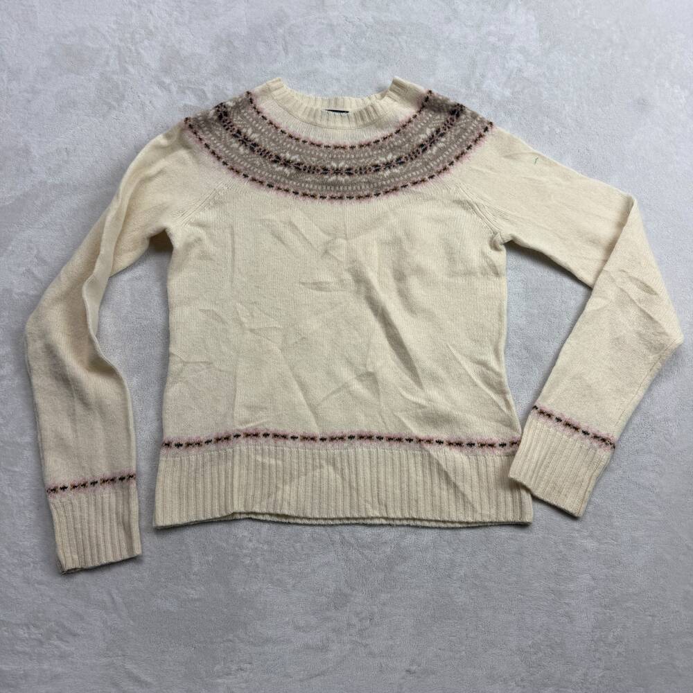 J.Crew Women's Fair Isle Sweater Cream Size M 100% Lambs Wool Yoke Pullover